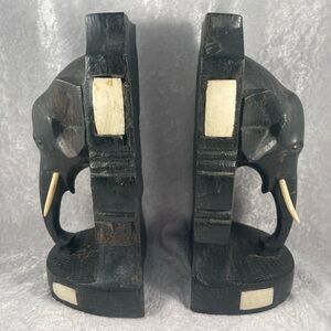 Vintage Hand Carved Heavy Wooden Elephant Bookends One of A Kind